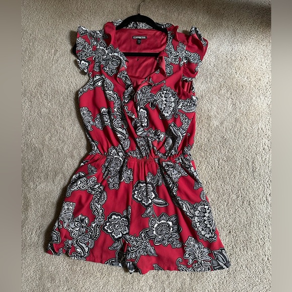 Express Pants - Express Red and Black Patterned Romper